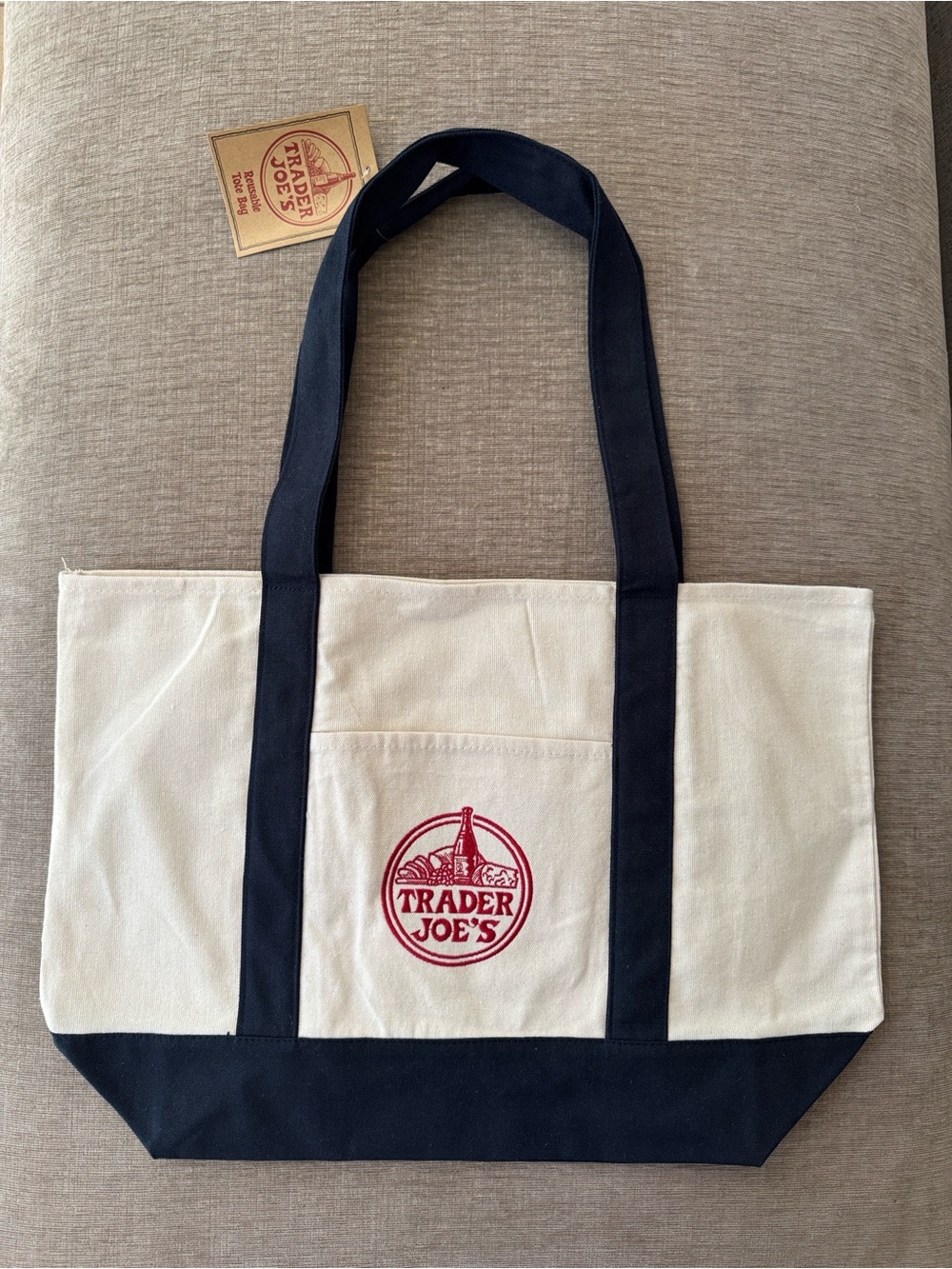 Trader Joe’s Canvas Tote Bag in Cream and Navy